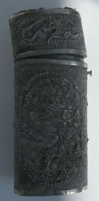 ANTIQUE CHINESE SILVER FILIGREE DRAGON CASE from SHANGHAI POLICE 1864 2