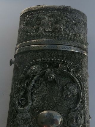 ANTIQUE CHINESE SILVER FILIGREE DRAGON CASE from SHANGHAI POLICE 1864 7