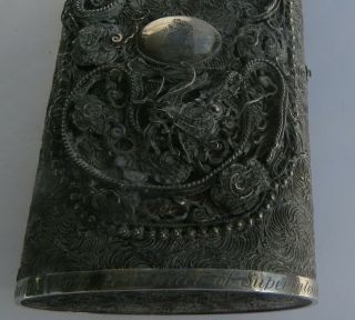 ANTIQUE CHINESE SILVER FILIGREE DRAGON CASE from SHANGHAI POLICE 1864 8