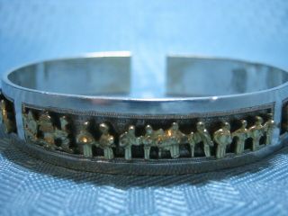 Pair Antique Chinese Export Gold Silver 3D Story Teller Bracelet Cuff Marked 2