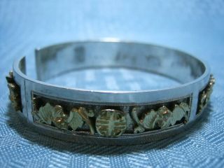 Pair Antique Chinese Export Gold Silver 3D Story Teller Bracelet Cuff Marked 3