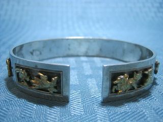 Pair Antique Chinese Export Gold Silver 3D Story Teller Bracelet Cuff Marked 4