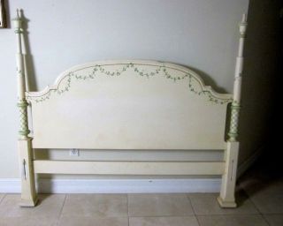 Wood Queen Size Headboard Tropical Style With Hand Painted Green Color Leaf