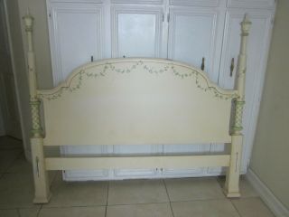 Wood Queen Size Headboard Tropical Style With Hand Painted Green Color Leaf 5