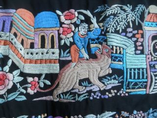 ANTIQUE CHINESE CANTON Lavish EMBROIDERED SILK PIANO SHAWL Throw pictorial 8