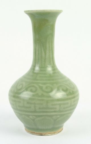 Antique Chinese Porcelain Celadon Vase With Decorations