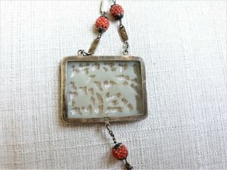 VINTAGE ANTIQUE CHINESE CARVED JADE NECKLACE CORAL SILVER SIGNED LIU 5
