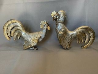 Collectible Realistic Pair Spanish Sterling Silver 925 Fighting Cocks/ Roosters