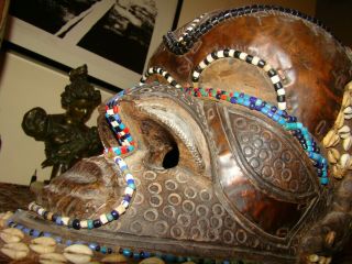 Antique African Mask Kuba Bwoom Royal Helmet Beaded Congo Art 10