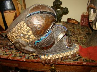 Antique African Mask Kuba Bwoom Royal Helmet Beaded Congo Art 6
