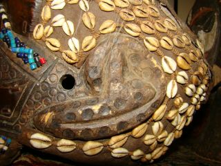 Antique African Mask Kuba Bwoom Royal Helmet Beaded Congo Art 9