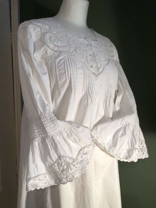 Antique French Cotton Linen Hand Embroidered Chemise Long Nightdress