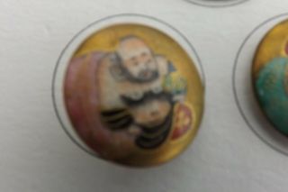 A CARD OF SEVEN FINE SATSUMA BUTTONS JAPANESE GODS 2.  5cms 3