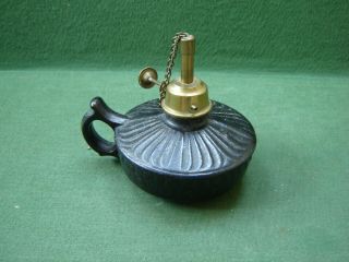 Vintage c1900 A C Wells & Co Unbreakable Cast Iron Wick Lamp Light 12