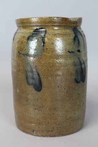 RARE 19TH C PENNSYLVANIA COBALT BLUE DECORATED STONEWARE PRESERVES JAR 3