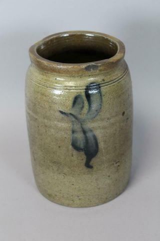 RARE 19TH C PENNSYLVANIA COBALT BLUE DECORATED STONEWARE PRESERVES JAR 4