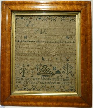 Early 19th Century Motif & Verse Sampler By Ann Say Aged 10 - March 17th 1831