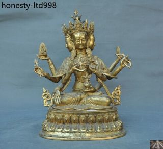 Tibet Buddhism Bronze Gilt 3head 8 Arms Namgyalma & Ushnishavijaya Buddha Statue