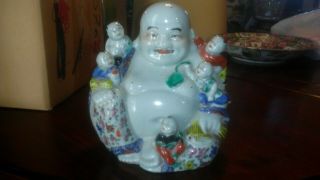 Antique Vintage Chinese Famille Rose Porcelain Buddha With Children