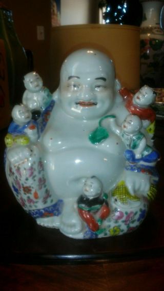 Antique Vintage Chinese Famille Rose Porcelain Buddha with Children 2