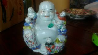 Antique Vintage Chinese Famille Rose Porcelain Buddha with Children 6