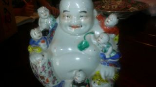 Antique Vintage Chinese Famille Rose Porcelain Buddha with Children 7