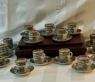 15 - 19th C - Demitasse Cups/saucers - Canton Famille Rose Butterfly Medallion