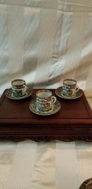 15 - 19th C - Demitasse Cups/Saucers - Canton Famille Rose Butterfly Medallion 2