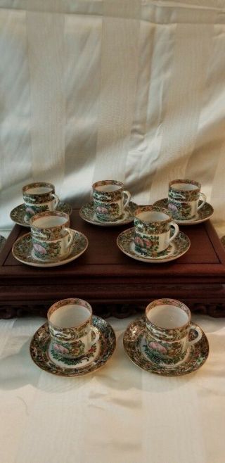 15 - 19th C - Demitasse Cups/Saucers - Canton Famille Rose Butterfly Medallion 6
