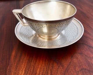 - Early Tiffany 19thc Sterling Silver Cup & Saucer Tessellated Pattern C.  1874