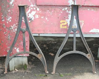 Rare Antique Vintage Industrial Cast Iron Table Base Legs