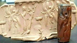 Ancient Carnelian Roman God 4 Wings With Sacred Fire Intaglio Cylinder Seal Bead
