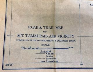 Vintage c1910 Hikers Map of Mt.  Tamalpais and Vicinity,  Marin County,  California 4
