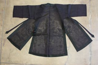 Antique Chinese Robe Qing Dynasty Black Medallion Dragon Asian 1900s