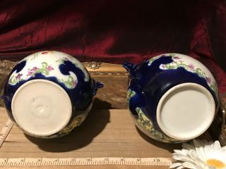 Two Antique Victorian Porcelain Vase Colbalt Blue,  Sail Boat & Flower Design 10