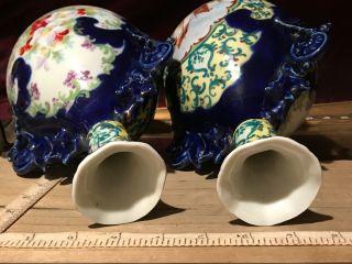 Two Antique Victorian Porcelain Vase Colbalt Blue,  Sail Boat & Flower Design 11