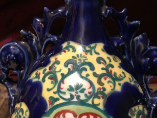 Two Antique Victorian Porcelain Vase Colbalt Blue,  Sail Boat & Flower Design 5