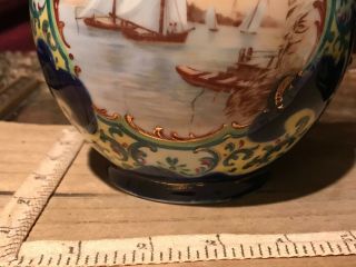 Two Antique Victorian Porcelain Vase Colbalt Blue,  Sail Boat & Flower Design 7