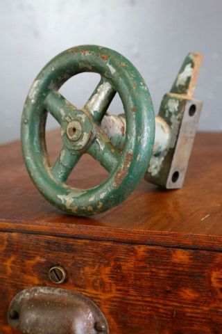Vintage Cast Iron Hand Crank Wheel Green Handle Industrial Machine Age Repurpose