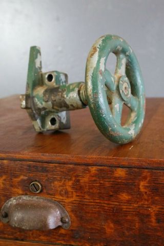 Vintage Cast Iron Hand Crank Wheel Green Handle Industrial Machine Age Repurpose 3