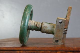 Vintage Cast Iron Hand Crank Wheel Green Handle Industrial Machine Age Repurpose 6