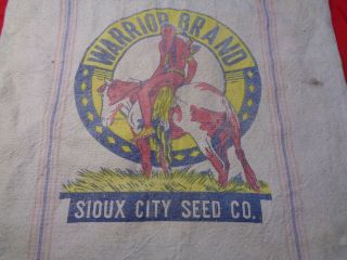 Antique Seed Sack With Native American Indian Figure Sioux City Seed Company