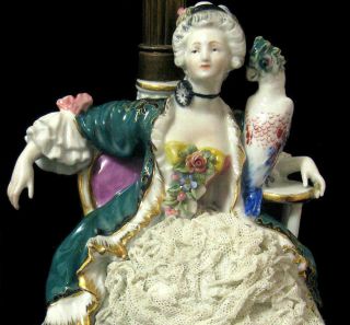 Rare 18 " Karl Ens Volkstedt Lace Lady Porcelain Figurine Dresden Rudolstadt Lamp