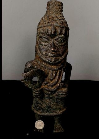 Old Tribal Large Benin Bronze King (oba) Figure - Nigeria