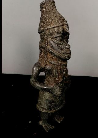 Old Tribal large Benin Bronze King (Oba) Figure - Nigeria 3
