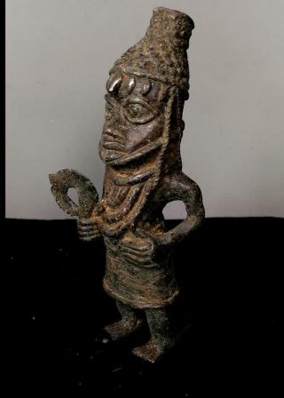 Old Tribal large Benin Bronze King (Oba) Figure - Nigeria 4