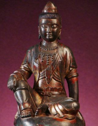 Buddha: Antique Tibetan Kwan Yin,  Lacquered & Gilded Bronze,  1800s,  9.  75 " Tall