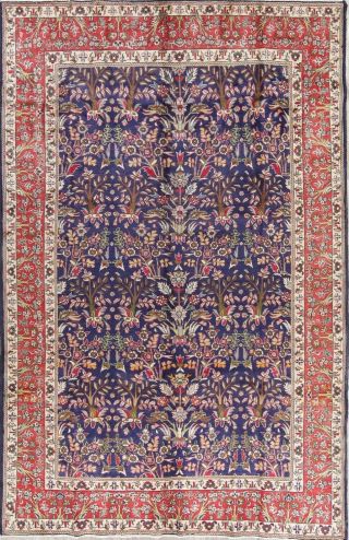 Persian 7 X 11 Wool Handmade All - Over Floral Oriental Area Rug Tebriz Navy Blue