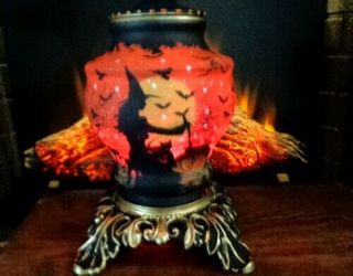 VINTAGE HALLOWEEN WITCH ' S HAUNTED HOUSE 3 - WAY HURRICANE LAMP by Peggy G 10