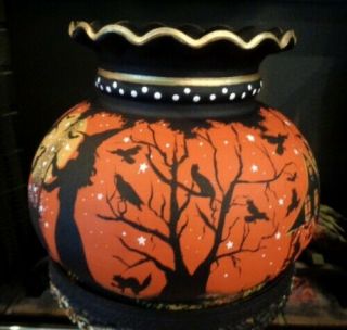 VINTAGE HALLOWEEN WITCH ' S HAUNTED HOUSE 3 - WAY HURRICANE LAMP by Peggy G 11